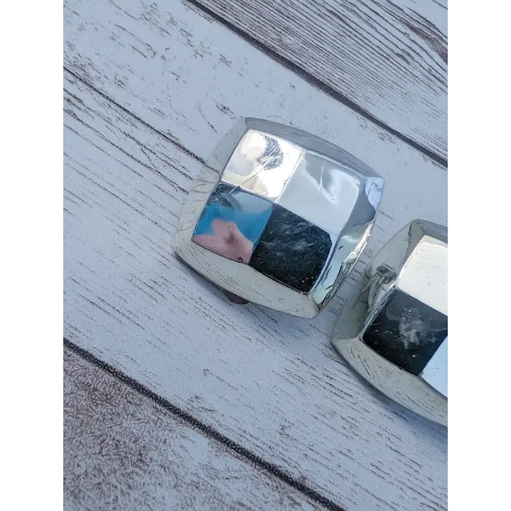 Vintage Clip On Earrings - Chunky Silver Tone - Scuffed